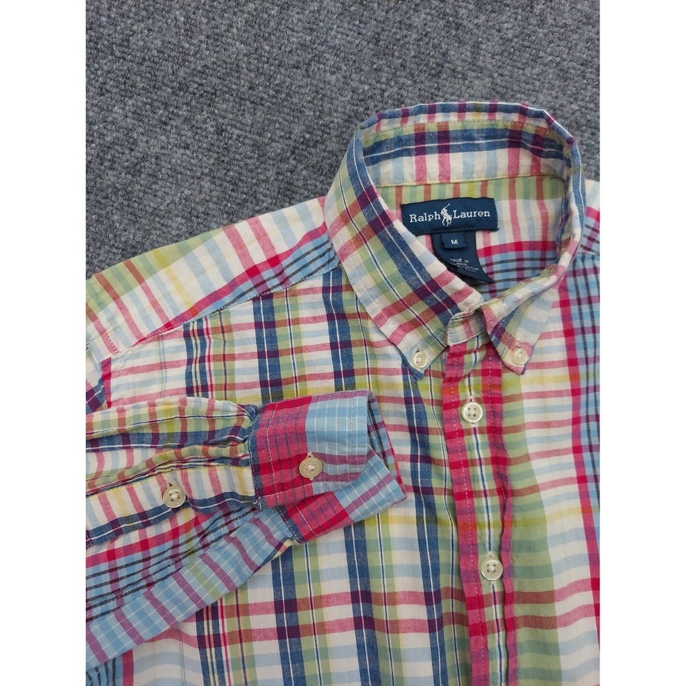 Ralph Lauren Shirt Youth Boys Medium Plaid Madras Long Sleeve Button Down Cotton